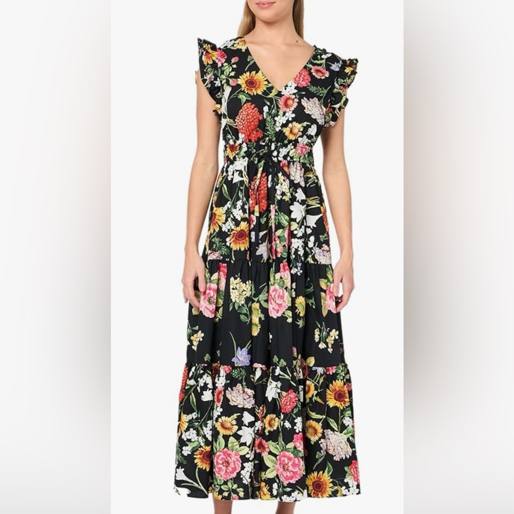 Anne Klein Black Multicolor Floral Maxi Dress